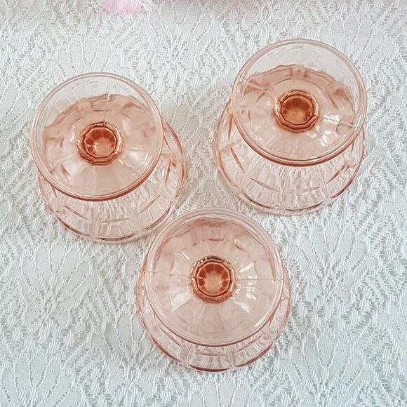 3pc Hazel Atlas Colonial Block Pink Depression Glass Champagne Sherbet Glass - Picture 2 of 9